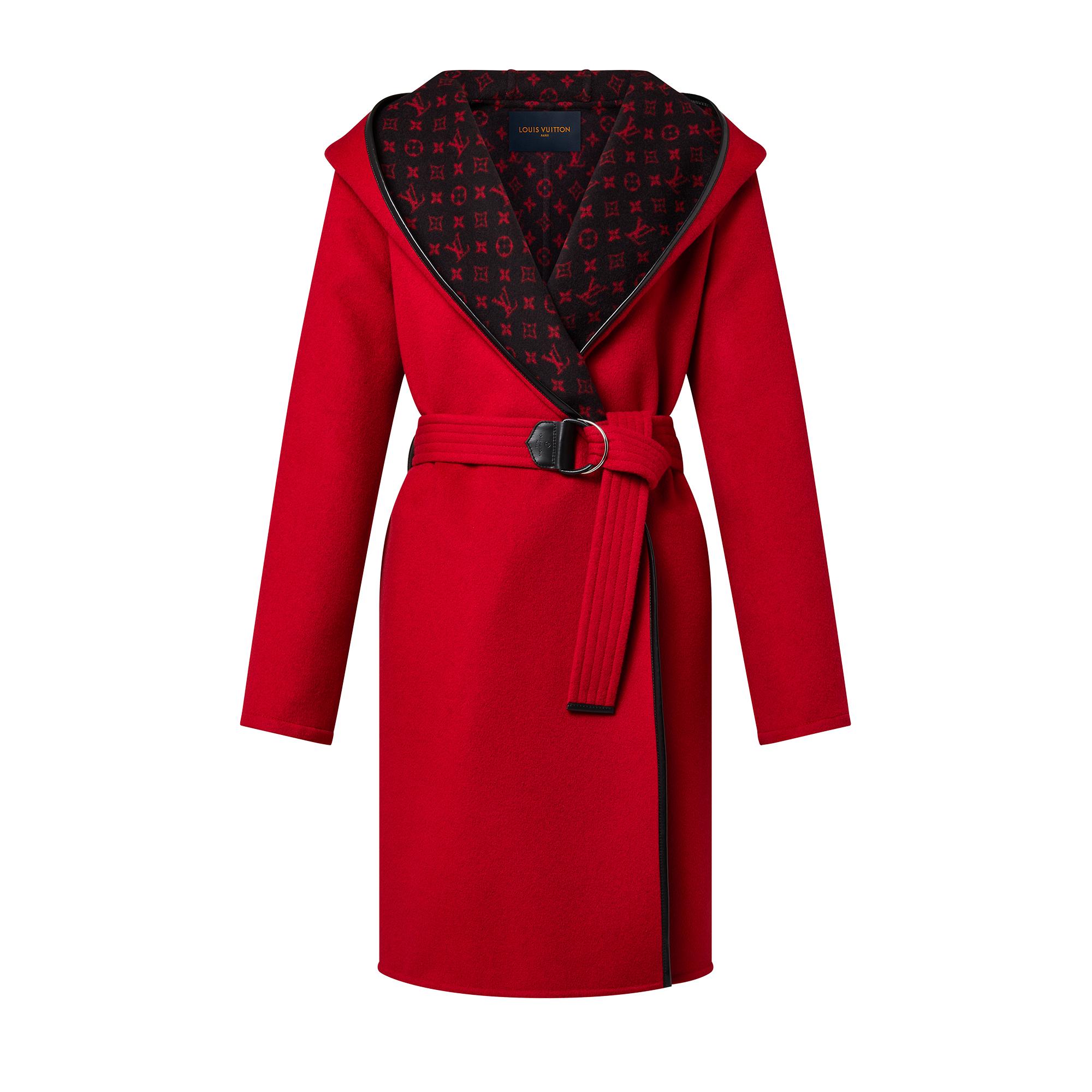 Signature Double Face Hooded Wrap Coat Luxury Red Louis Vuitton